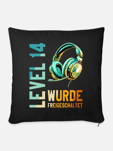 14. Geburtstag Junge Mädchen Teenager Level 14 - Sofakissenbezug 45 x 45 cm - Schwarz