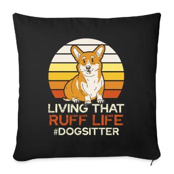 Ruff Life Corgi Retro Sunset - Sofa pillowcase 17,3'' x 17,3'' (45 x 45 cm) - black - Front