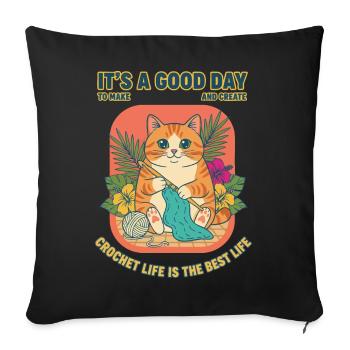 C’est un bon jour pour créer et créer une vie au crochet - Housse de coussin décorative 45 x 45 cm - noir - Devant