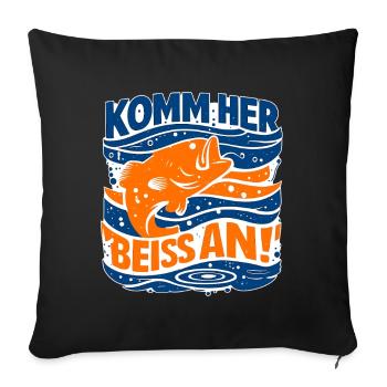 Viens ici, prends une bouchée ! – Diction de la pêche - Housse de coussin décorative 45 x 45 cm - noir - Devant