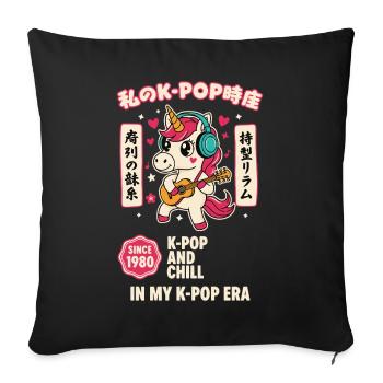 K-Pop et détente dans mon unicorne de l’ère K-Pop depuis 1980 - Housse de coussin décorative 45 x 45 cm - noir - Devant