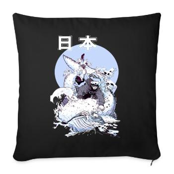 Japanischer Wal Kampf – Ukiyo-e Meereskunst - Sofakissenbezug 45 x 45 cm - Schwarz - Vorne