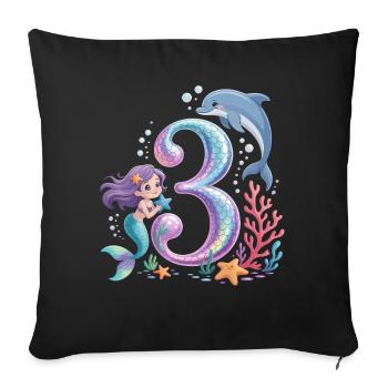 Mermaid 3rd Birthday 3 Years - Sofa pillowcase 17,3'' x 17,3'' (45 x 45 cm) - black - Front