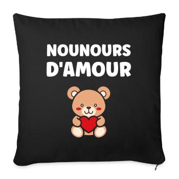 Nounours d'Amour Coeur Rouge - Housse de coussin décorative 45 x 45 cm - noir - Devant
