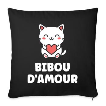 Chat cœur Bibou d'amour - Housse de coussin décorative 45 x 45 cm - noir - Devant