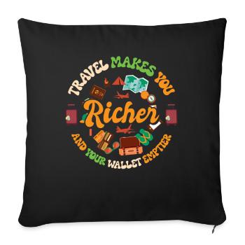 Voyageur riche en voyage, Globetrotter drôle - Housse de coussin décorative 45 x 45 cm - noir - Devant