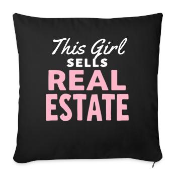 Cette fille vend de l’immobilier - Housse de coussin décorative 45 x 45 cm - noir - Devant