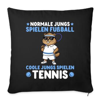 Joueur de tennis Groundhog Cool Boys jouant au Tenni - Housse de coussin décorative 45 x 45 cm - noir - Devant