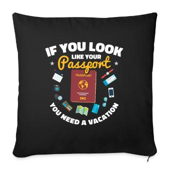 World Travel Travel Adventure Passport Stamp - Sofa pillowcase 17,3'' x 17,3'' (45 x 45 cm) - black - Front