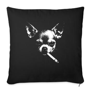 Chihuahua Noir mit Zigarette - Sofakissenbezug 45 x 45 cm - Schwarz - Vorne