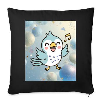 Fröhliches Küken singt zwischen bunten Blasen - Sofakissenbezug 45 x 45 cm - Schwarz - Vorne