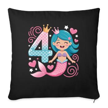 Meerjungfrau 4. Geburtstag 4 Jahre - Sofakissenbezug 45 x 45 cm - Schwarz - Vorne