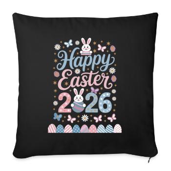 Joyeuses Pâques 2026 avec de jolis lapins et - Housse de coussin décorative 45 x 45 cm - noir - Devant