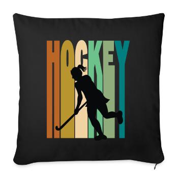 Hockey sur gazon féminin rétro vintage - Housse de coussin décorative 45 x 45 cm - noir - Devant
