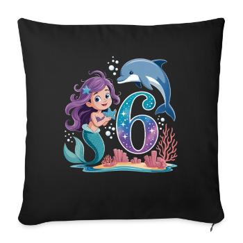 6e anniversaire de la sirène 6 ans - Housse de coussin décorative 45 x 45 cm - noir - Devant