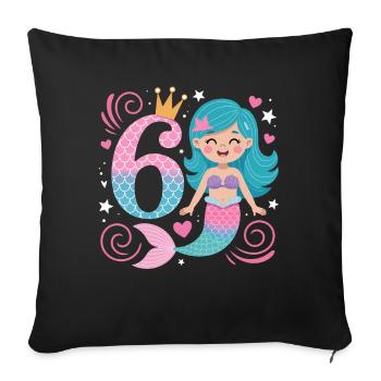 6e anniversaire de la sirène 6 ans - Housse de coussin décorative 45 x 45 cm - noir - Devant