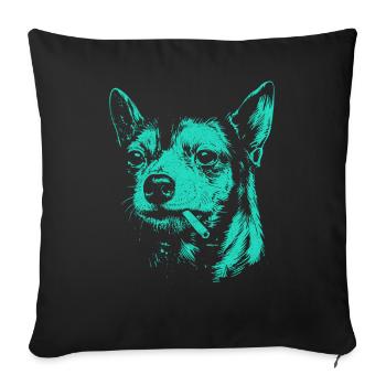 Chihuahua fumant un chien drôle mème humour Chi - Housse de coussin décorative 45 x 45 cm - noir - Devant