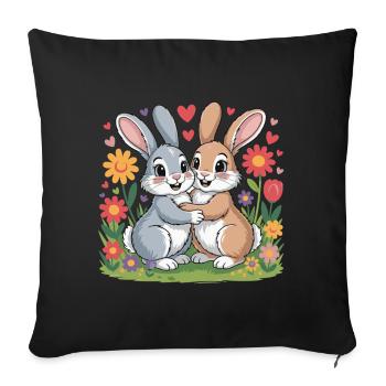 Amour du couple de bandes dessinées Bunny - Housse de coussin décorative 45 x 45 cm - noir - Devant