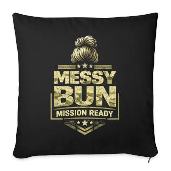 Mission de chignon en désordre Soldat Femme Soldat - Housse de coussin décorative 45 x 45 cm - noir - Devant
