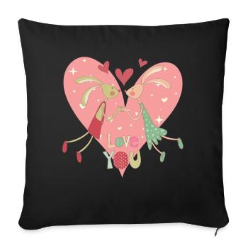 Cute bunny couple love illustration - Sofa pillowcase 17,3'' x 17,3'' (45 x 45 cm) - black - Front