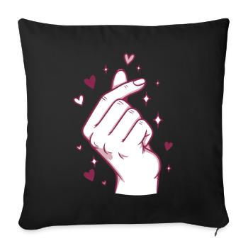 Kpop Musique coréenne Doigts mignons Cœur Amour Corée - Housse de coussin décorative 45 x 45 cm - noir - Devant