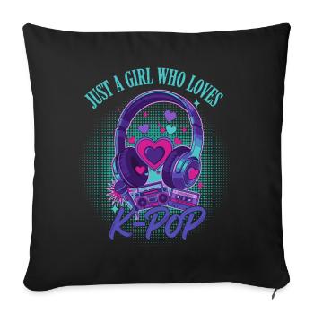 Juste une fille qui adore la musique coréenne de la K-pop mignonne - Housse de coussin décorative 45 x 45 cm - noir - Devant