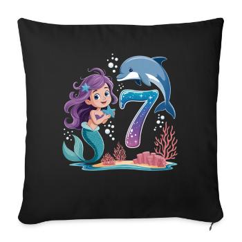 Sirène 7e ans - Housse de coussin décorative 45 x 45 cm - noir - Devant