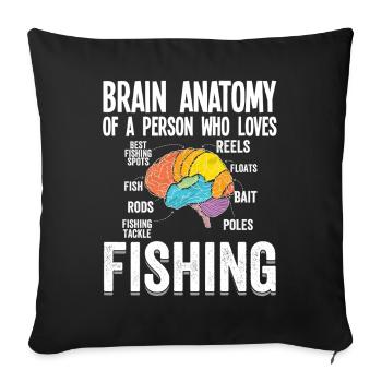 Anatomie du cerveau d’un amateur de pêche - Housse de coussin décorative 45 x 45 cm - noir - Devant