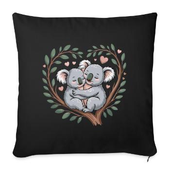 Koala Couple Saint-Valentin - Housse de coussin décorative 45 x 45 cm - noir - Devant