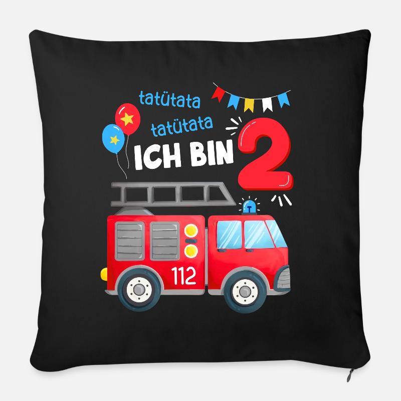 Fire Brigade 2 Years Second Birthday Boy Outfit - Sofa pillowcase 17,3'' x 17,3'' (45 x 45 cm) - black