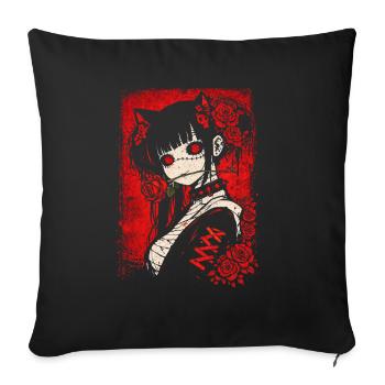 Fille gothique inquiétante d’anime d’horreur japonaise - Housse de coussin décorative 45 x 45 cm - noir - Devant