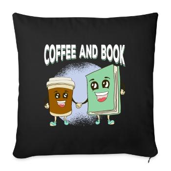 Kaffee trifft Buchfreundschaft - Sofakissenbezug 45 x 45 cm - Schwarz - Vorne