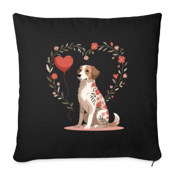 Flower Heart Dog Tattoo Pattern - Sofa pillowcase 17,3'' x 17,3'' (45 x 45 cm) - black - Front