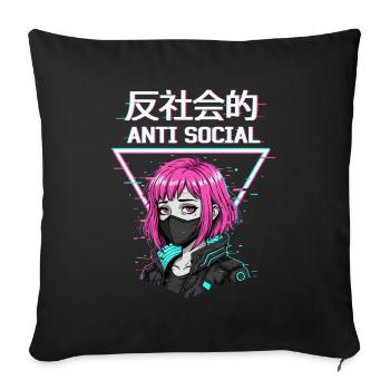 Antisoziales Japanisches Vaporwave Anime Mädchen - Sofakissenbezug 45 x 45 cm - Schwarz - Vorne