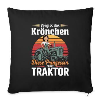 Prinzessin auf Traktor Retro - Sofakissenbezug 45 x 45 cm - Schwarz - Vorne