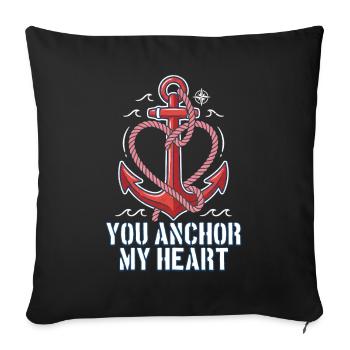 Du ankerst mein Herz Nautisches Segelboot Valentine - Sofakissenbezug 45 x 45 cm - Schwarz - Vorne