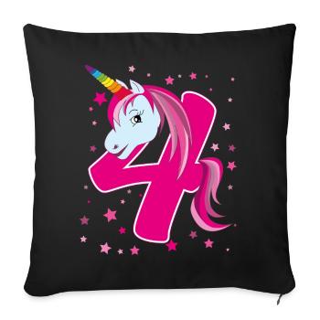 Unicorn, 4 years old, 4th birthday, child - Sofa pillowcase 17,3'' x 17,3'' (45 x 45 cm) - black - Front