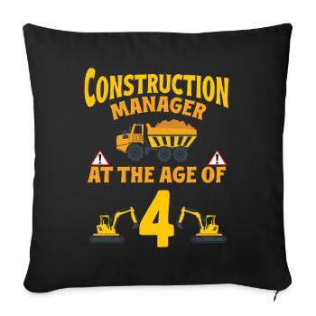 Fête de construction 4e anniversaire Camion de 4 ans - Housse de coussin décorative 45 x 45 cm - noir - Devant
