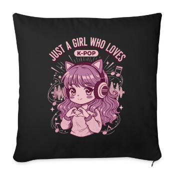 Just A Girl Who Loves K-Pop Cute Anime Korean Pop - Sofa pillowcase 17,3'' x 17,3'' (45 x 45 cm) - black - Front