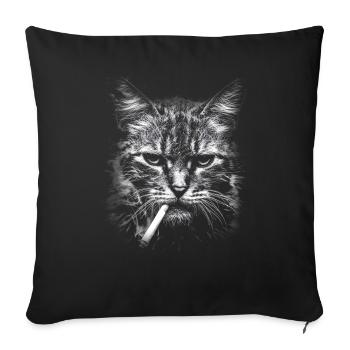 Rauchen, Zigarette, Katze raucht eine Zigarette - Sofakissenbezug 45 x 45 cm - Schwarz - Vorne