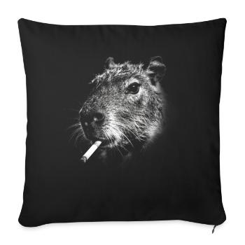 Rauchen, Zigarette, Capybara raucht eine Zigarette - Sofakissenbezug 45 x 45 cm - Schwarz - Vorne