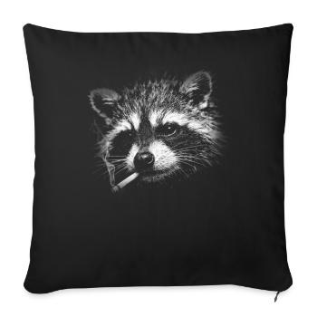 Rauchen, Zigarette, Waschbär raucht eine Zigarette - Sofakissenbezug 45 x 45 cm - Schwarz - Vorne