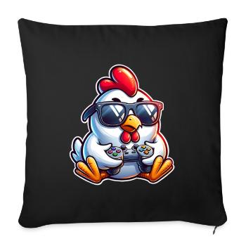 Gamer Huhn mit Controller - Sofakissenbezug 45 x 45 cm - Schwarz - Vorne