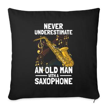 Old man with a Saxophon Saxophon Player - Sofa pillowcase 17,3'' x 17,3'' (45 x 45 cm) - black - Front