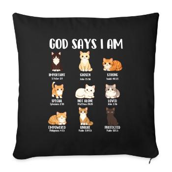 Dieu dit que je suis la foi chrétienne Bible amoureuse des chats - Housse de coussin décorative 45 x 45 cm - noir - Devant