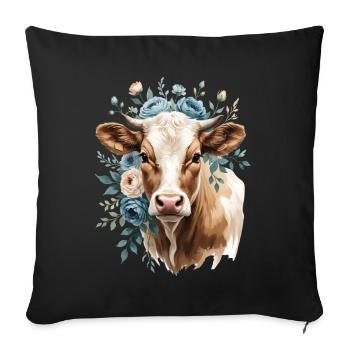 Cow portrait with flower wreath - Sofa pillowcase 17,3'' x 17,3'' (45 x 45 cm) - black - Front