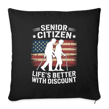 Life is better with discounted retirement - Sofa pillowcase 17,3'' x 17,3'' (45 x 45 cm) - black - Front