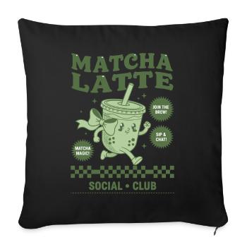 Matcha Latte Social Club Thé Matcha Vert Drôle - Housse de coussin décorative 45 x 45 cm - noir - Devant