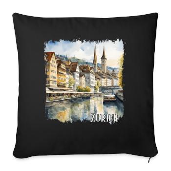 Aquarelle de Zurich, Zurich Suisse - Housse de coussin décorative 45 x 45 cm - noir - Devant