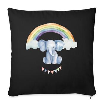 Aquarelle Éléphant sous l’arc-en-ciel pour enfants - Housse de coussin décorative 45 x 45 cm - noir - Devant